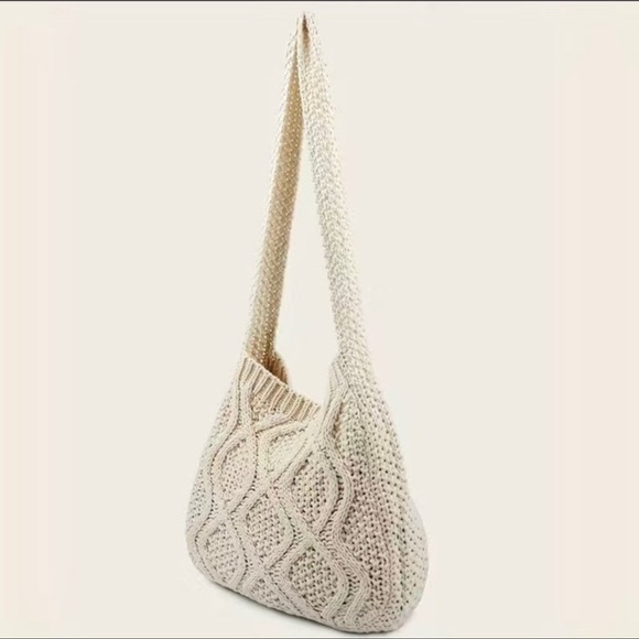 Off White Crochet Knit Handbag Shoulder Bag Crossbody Purse Nwt - Picture 2 of 8